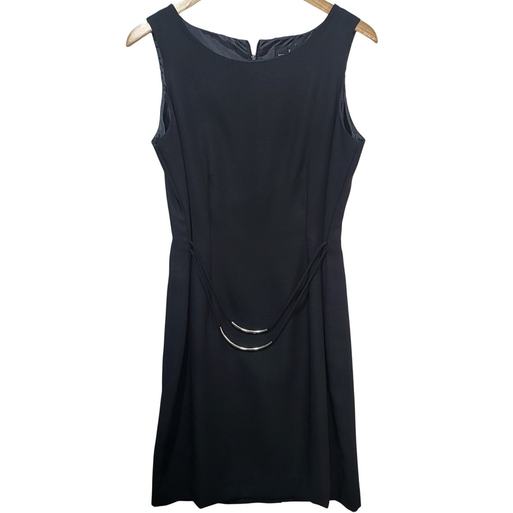 John Roberts Black Sleeveless Sheath Dress Silver Bar Accent Size 8 RN 23937